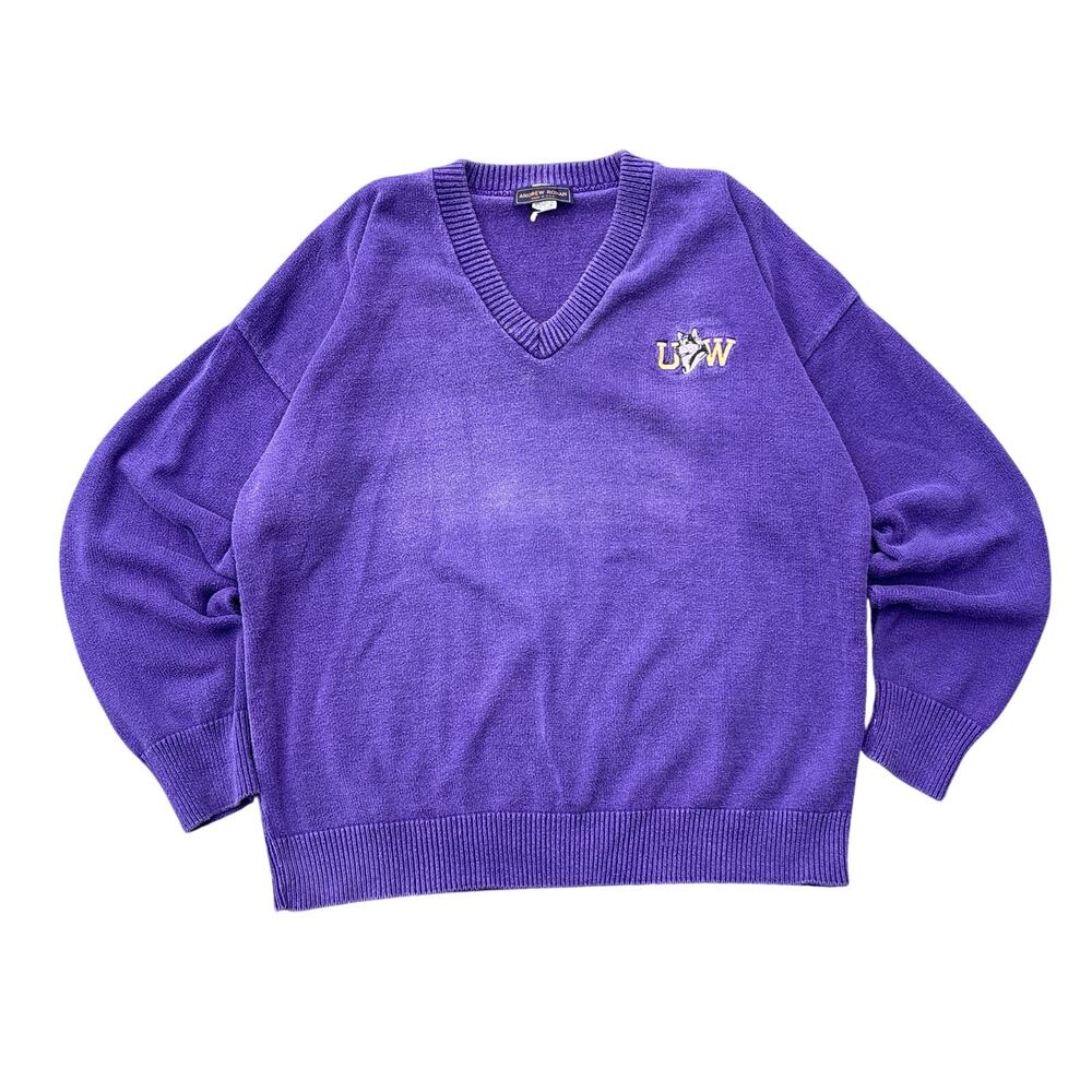 Vintage 90s UW Huskies Sweater embroidered husky Logo University of WA 2XL USA